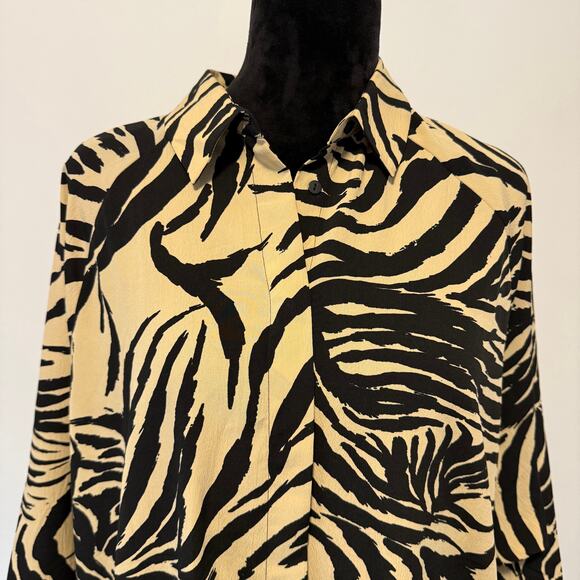 NWOT Monkl Oversize Zebra Animal Print 3/4 Sleeve Button Down Shirt Dress Size L - Picture 4 of 9